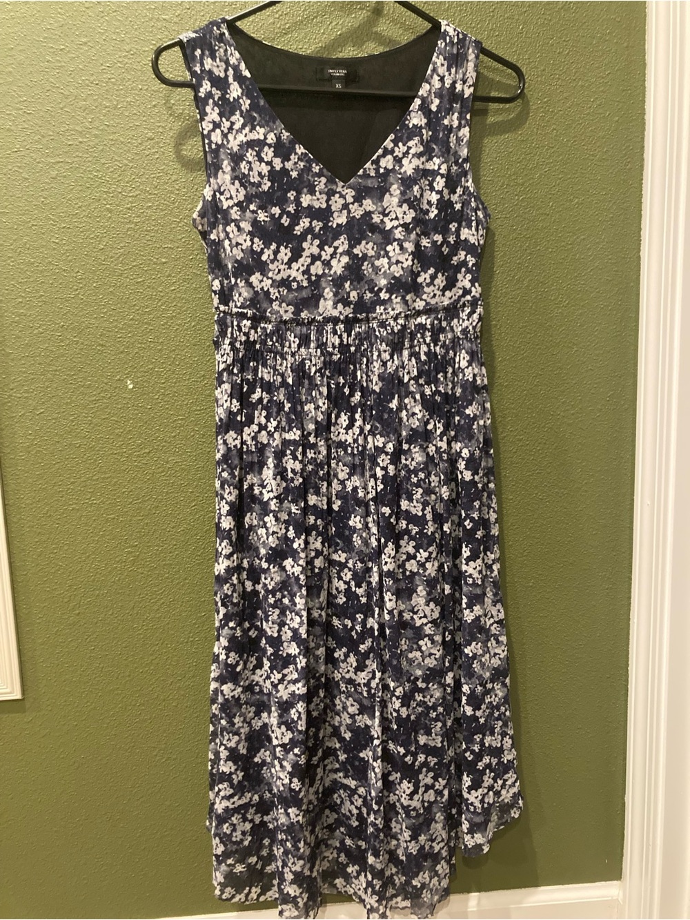Sleeveless Navy and White Floral Midi Dress